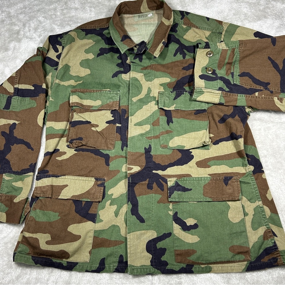 US Military Issue Woodland BDU Camouflage Combat Coat Jacket Size Large Short
